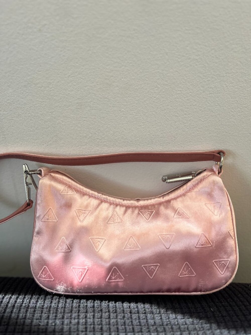 Edie Parker satin pink "lettuce" bag with lighter zipper